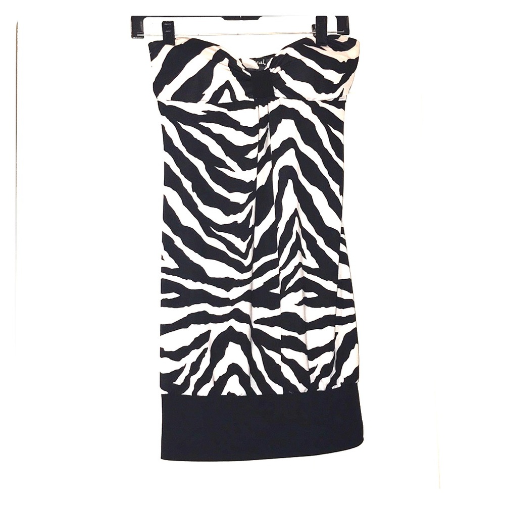Zebra print nightclub mini strapless dress